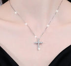Pavé Cross Sterling Silver Moissanite Pendant, silver-tone
