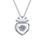 Crowned Heart Sterling Silver Moissanite Pendant, silver-tone