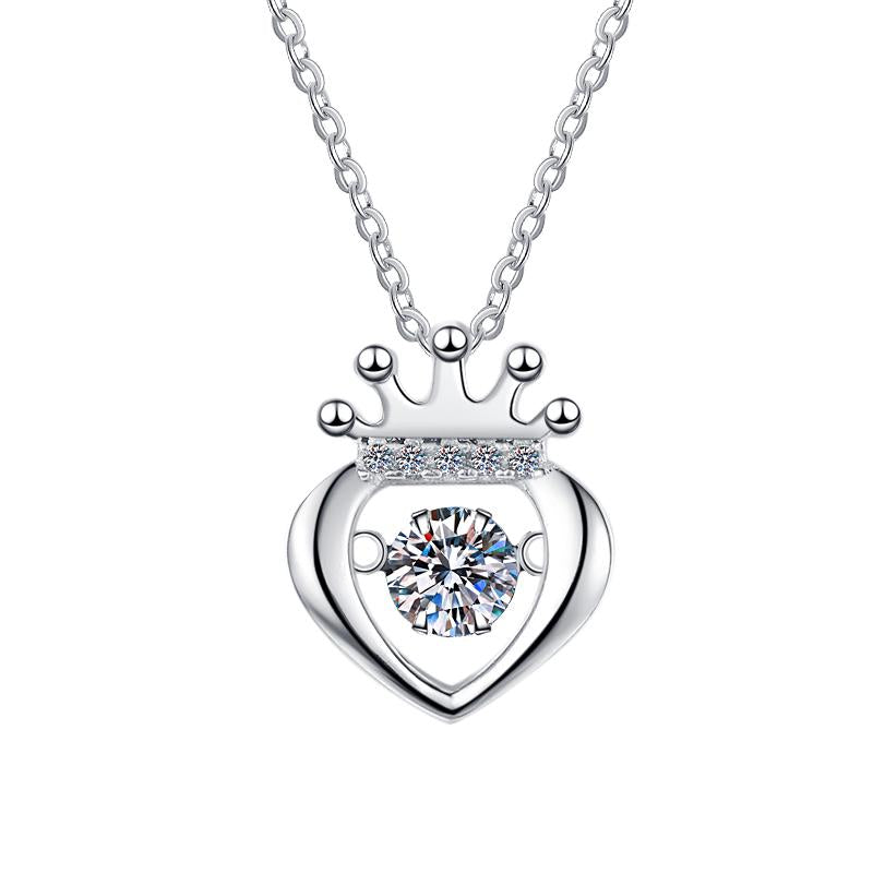 Crowned Heart Sterling Silver Moissanite Pendant, silver-tone
