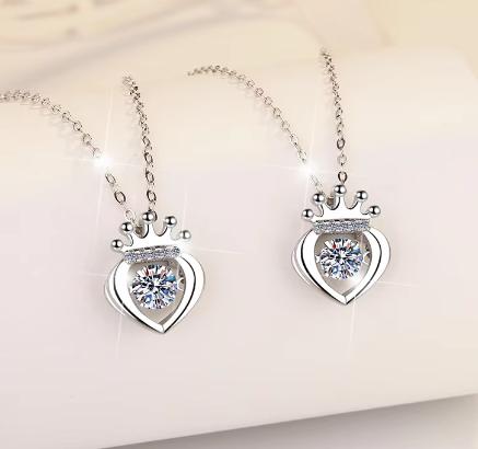 Crowned Heart Sterling Silver Moissanite Pendant, silver-tone