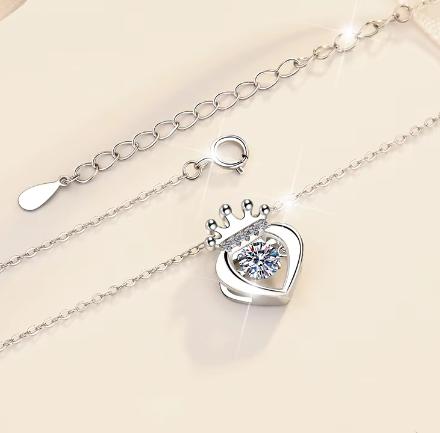 Crowned Heart Sterling Silver Moissanite Pendant, silver-tone