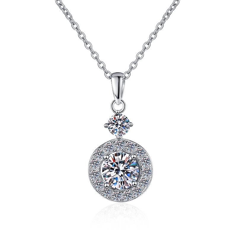 Round Halo Drop Sterling Silver Moissanite Pendant, silver-tone