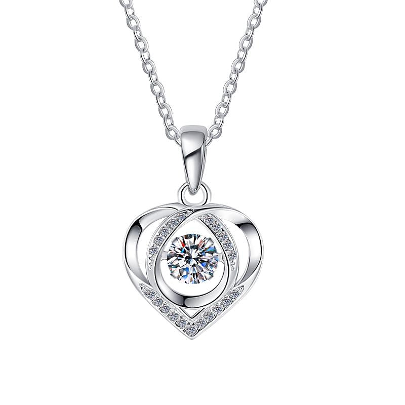Looped Heart Sterling Silver Moissanite Pendant, silver-tone