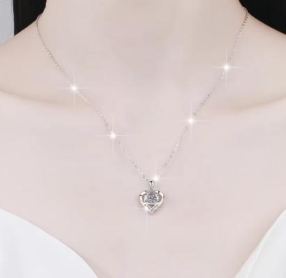 Looped Heart Sterling Silver Moissanite Pendant, silver-tone