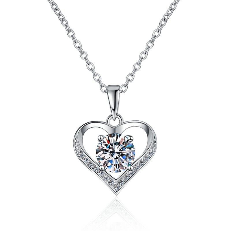 Open Heart Solitaire Sterling Silver Moissanite Pendant, silver-tone