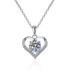 Open Heart Solitaire Sterling Silver Moissanite Pendant, silver-tone