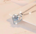 Open Heart Solitaire Sterling Silver Moissanite Pendant, silver-tone