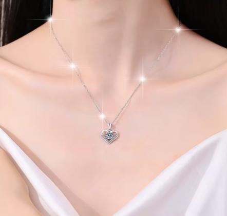 Open Heart Solitaire Sterling Silver Moissanite Pendant, silver-tone