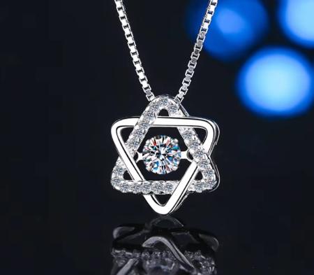 Six-Point Star Sterling Silver Moissanite Pendant, silver-tone