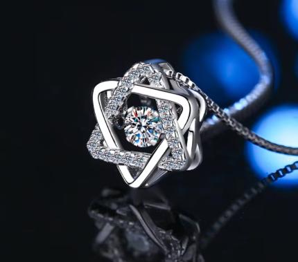 Six-Point Star Sterling Silver Moissanite Pendant, silver-tone
