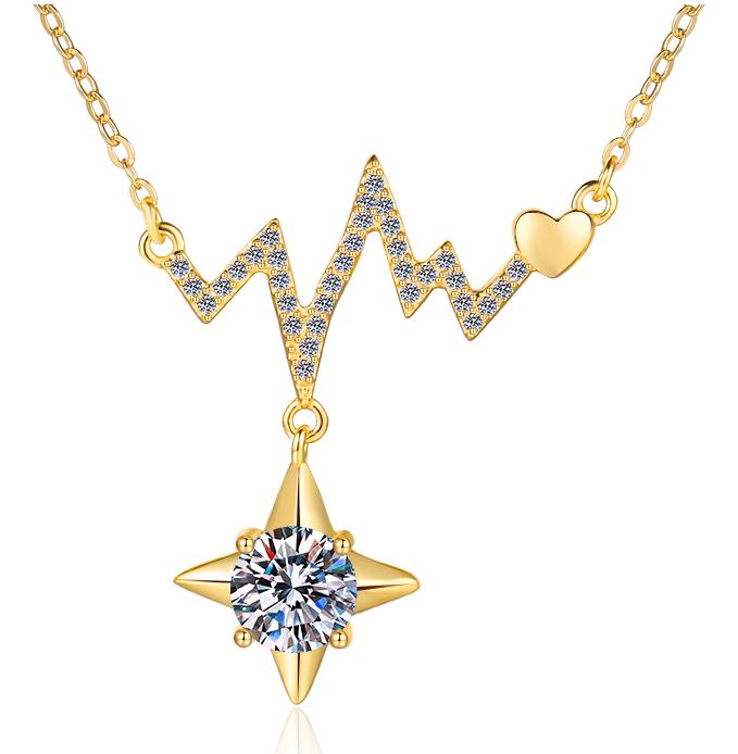 Heartbeat Drop Sterling Silver Moissanite Pendant, gold-tone