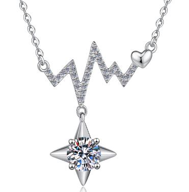 Heartbeat Drop Sterling Silver Moissanite Pendant, silver-tone