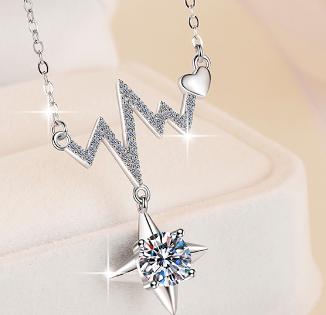 Heartbeat Drop Sterling Silver Moissanite Pendant, silver-tone