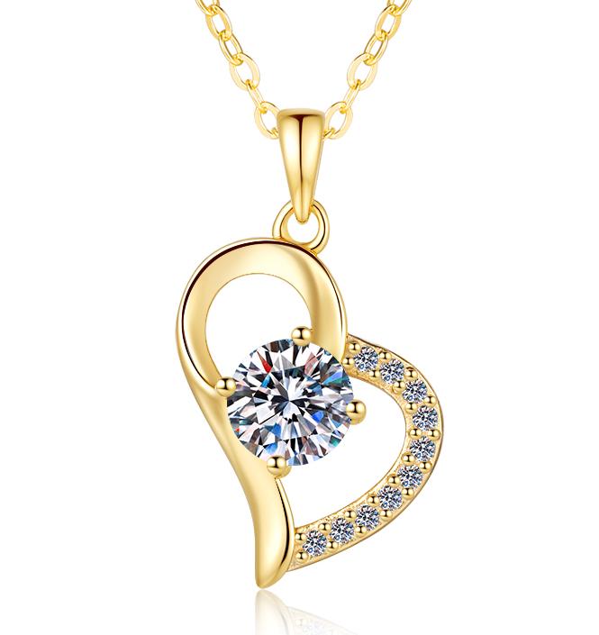 Asymmetric Heart Sterling Silver Moissanite Pendant, gold-tone