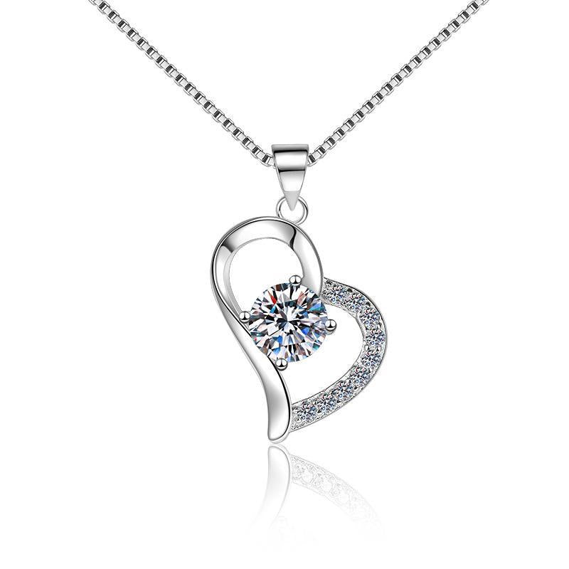 Asymmetric Heart Sterling Silver Moissanite Pendant, silver-tone