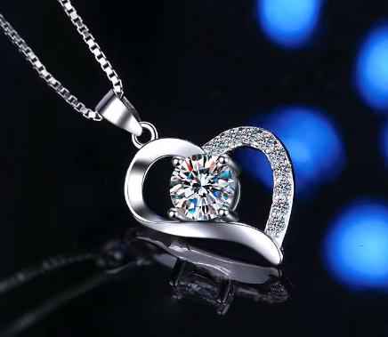 Asymmetric Heart Sterling Silver Moissanite Pendant, silver-tone