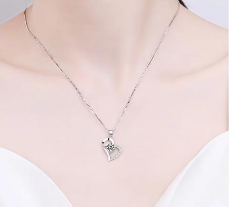 Asymmetric Heart Sterling Silver Moissanite Pendant, silver-tone