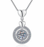 Double Circle Halo Sterling Silver Moissanite Pendant, silver-tone