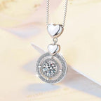 Double Circle Halo Sterling Silver Moissanite Pendant, silver-tone