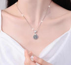 Double Circle Halo Sterling Silver Moissanite Pendant, silver-tone