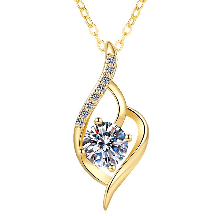 925 Sterling Silver Moissanite Curved Ribbon Pendant