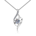 Ribbon Curve Sterling Silver Moissanite Pendant, silver-tone