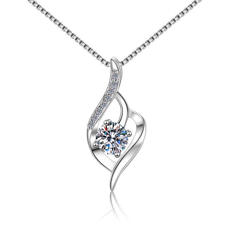 Ribbon Curve Sterling Silver Moissanite Pendant, silver-tone