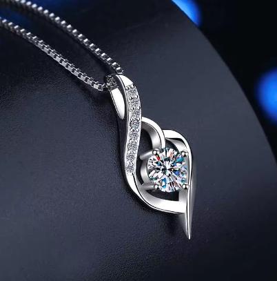 Ribbon Curve Sterling Silver Moissanite Pendant, silver-tone