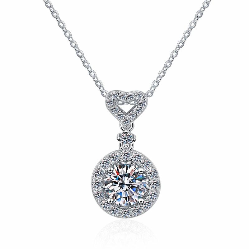 Circular Halo with Pavé Bail Sterling Silver Moissanite Pendant, silver-tone