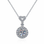 Circular Halo with Pavé Bail Sterling Silver Moissanite Pendant, silver-tone