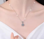 Circular Halo with Pavé Bail Sterling Silver Moissanite Pendant, silver-tone