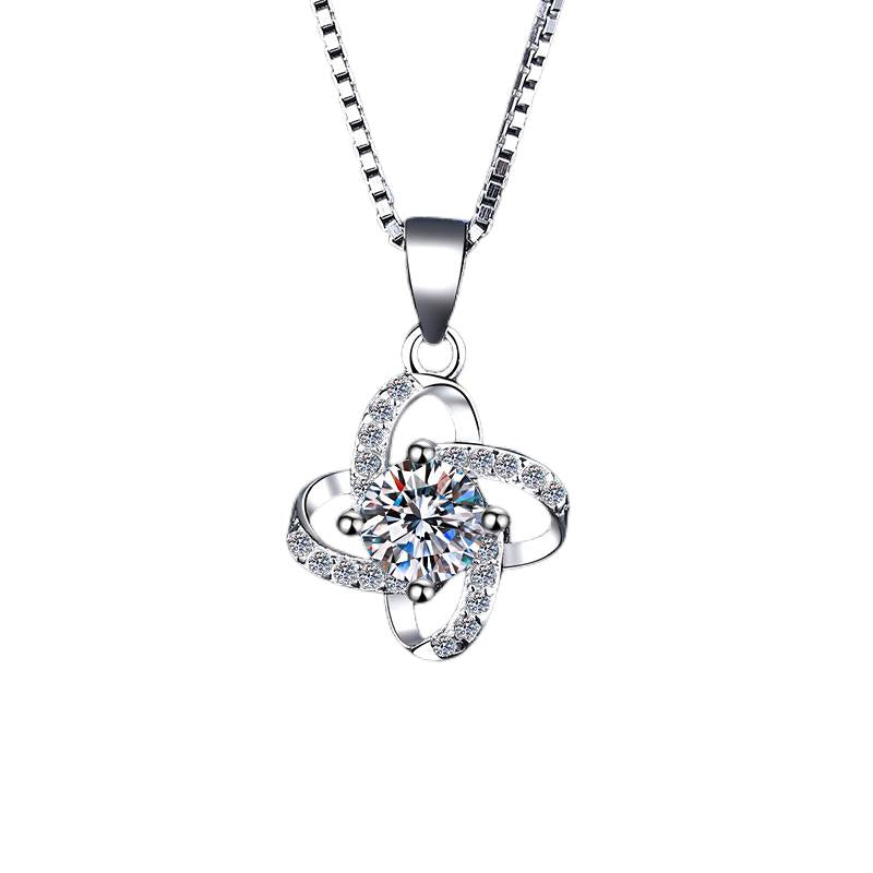 Four-Petal Solitaire Sterling Silver Moissanite Pendant, silver-tone