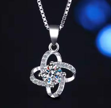 Four-Petal Solitaire Sterling Silver Moissanite Pendant, silver-tone