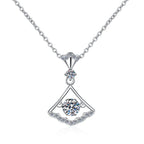 Fan-Shaped Drop Sterling Silver Moissanite Pendant, silver-tone