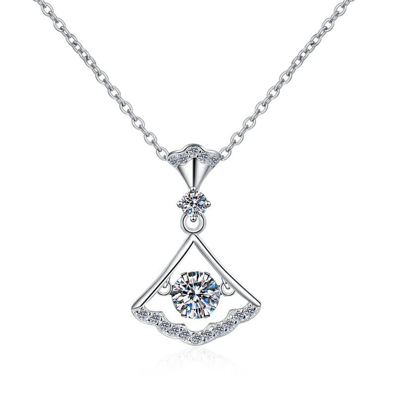 Fan-Shaped Drop Sterling Silver Moissanite Pendant, silver-tone
