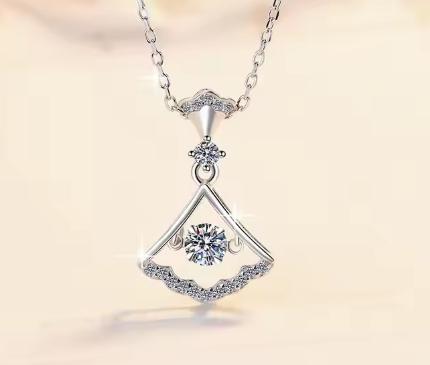 Fan-Shaped Drop Sterling Silver Moissanite Pendant, silver-tone
