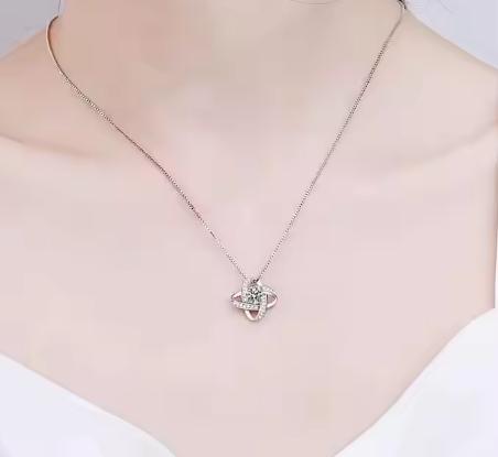 Interlaced Loops Sterling Silver Moissanite Pendant, silver-tone