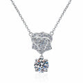 Rose and Solitaire Drop Sterling Silver Moissanite Pendant, silver-tone