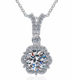 Floral-Bail Halo Sterling Silver Moissanite Pendant, silver-tone