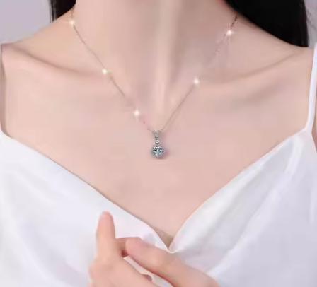 Floral-Bail Halo Sterling Silver Moissanite Pendant, silver-tone