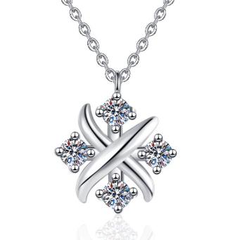 Four-Stone Clover Sterling Silver Moissanite Pendant, silver-tone