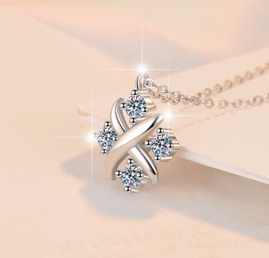 Four-Stone Clover Sterling Silver Moissanite Pendant, silver-tone