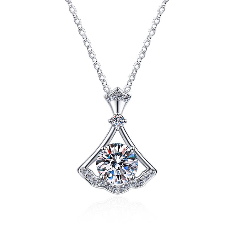 Flared Fan Halo Sterling Silver Moissanite Pendant, silver-tone