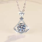 Flared Fan Halo Sterling Silver Moissanite Pendant, silver-tone