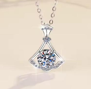 Flared Fan Halo Sterling Silver Moissanite Pendant, silver-tone