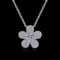 Five-Petal Flower Sterling Silver Moissanite Pendant, silver-tone