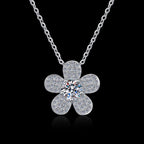 Five-Petal Flower Sterling Silver Moissanite Pendant, silver-tone