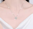 Five-Petal Flower Sterling Silver Moissanite Pendant, silver-tone