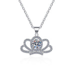 Three-Petal Crown Sterling Silver Moissanite Pendant, silver-tone