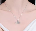 Three-Petal Crown Sterling Silver Moissanite Pendant, silver-tone